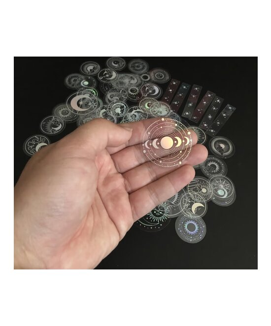 ETIQUETAS HOLOGRAFICAS PATRONES MISTICOS X 10 UNIDADES
