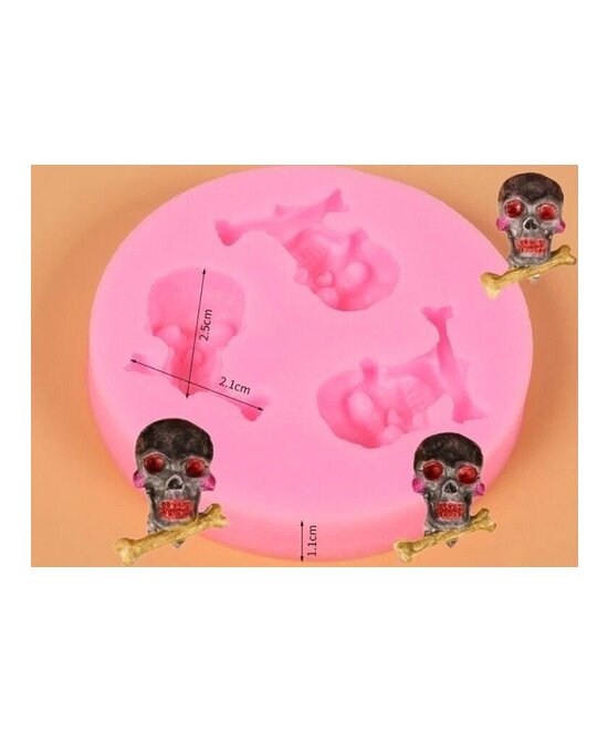 MOLDE MINI CALAVERAS PLANAS 3 CAVIDADES