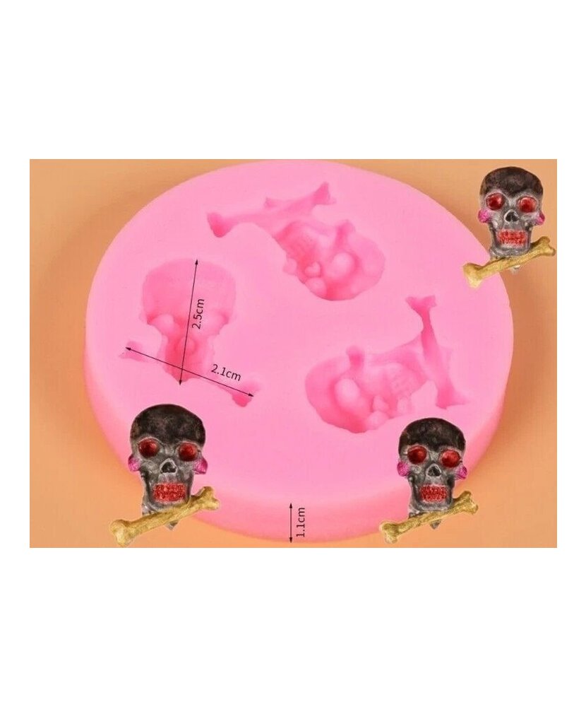 MOLDE MINI CALAVERAS PLANAS 3 CAVIDADES