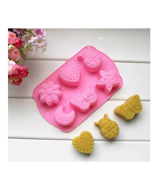 MOLDE FIGURAS VARIADAS GRUESAS MARIPOSA, FLOR, ESTRELLA. 6 CAVIDADES