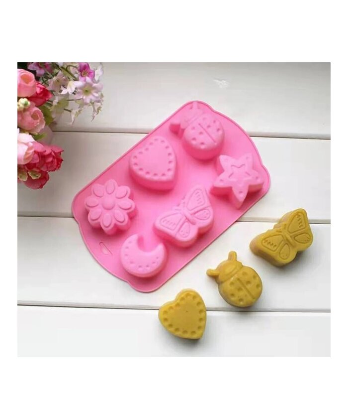 MOLDE FIGURAS VARIADAS GRUESAS MARIPOSA, FLOR, ESTRELLA. 6 CAVIDADES