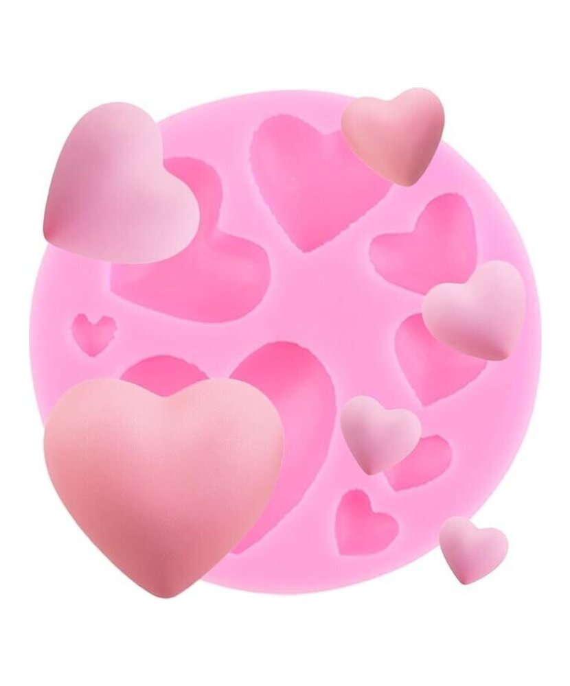 MOLDE CORAZONES PLANOS CIRCULAR 8 CAVIDADES