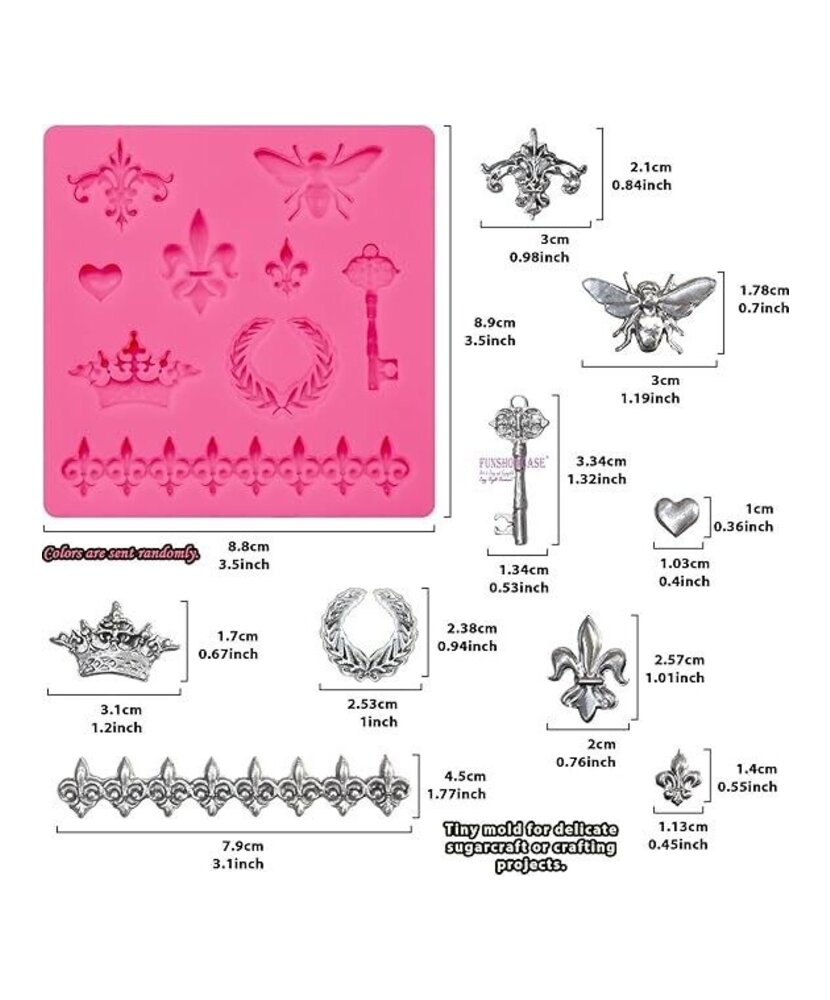 MOLDE FIGURAS VARIADAS PLANAS LLAVE, ABEJA, CORONA