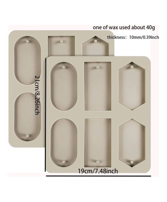 MOLDE TABLETAS AROMATICAS WAX OVALO, RECTANGULO 6 CAVIDADES