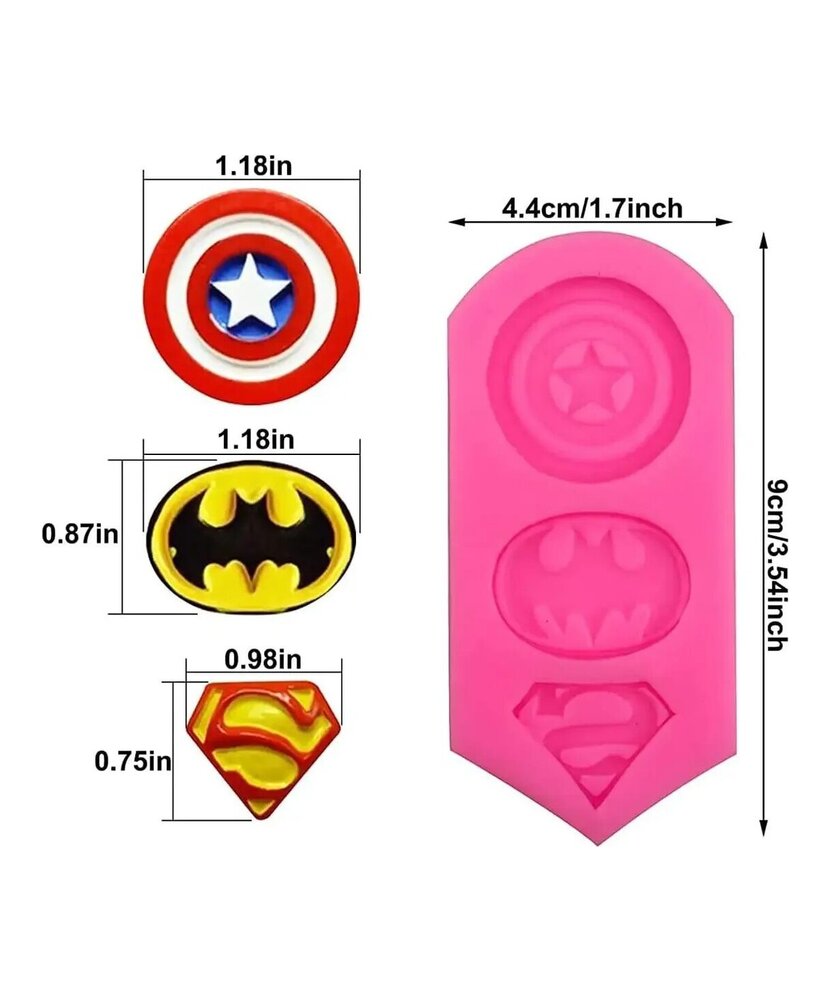 MOLDE LOGOS SUPER HEROES PEQUEÑOS PLANOS 3 CAVIDADES