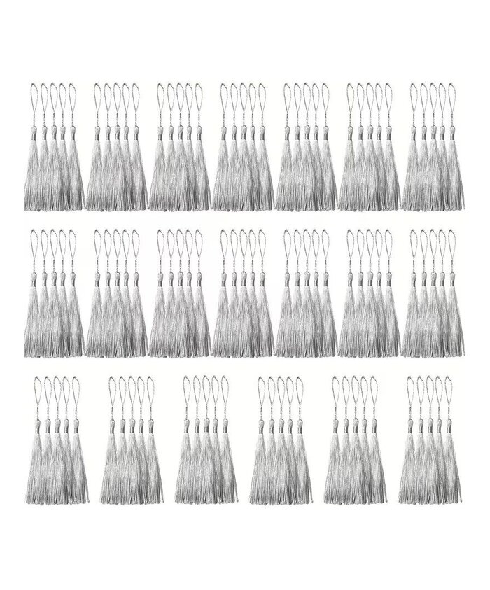 BORLAS COLGANTES GRIS x 10 UNIDADES
