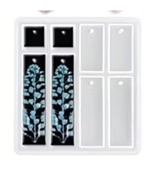 MOLDE LLAVERO, ZARCILLOS, DIJES PLANOS 8 CAVIDADES RESINA RECTANGULAR