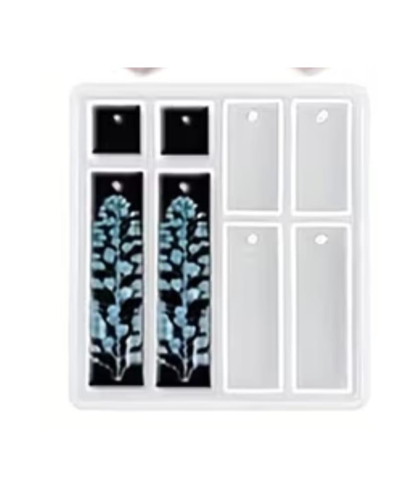MOLDE LLAVERO, ZARCILLOS, DIJES PLANOS 8 CAVIDADES RESINA RECTANGULAR
