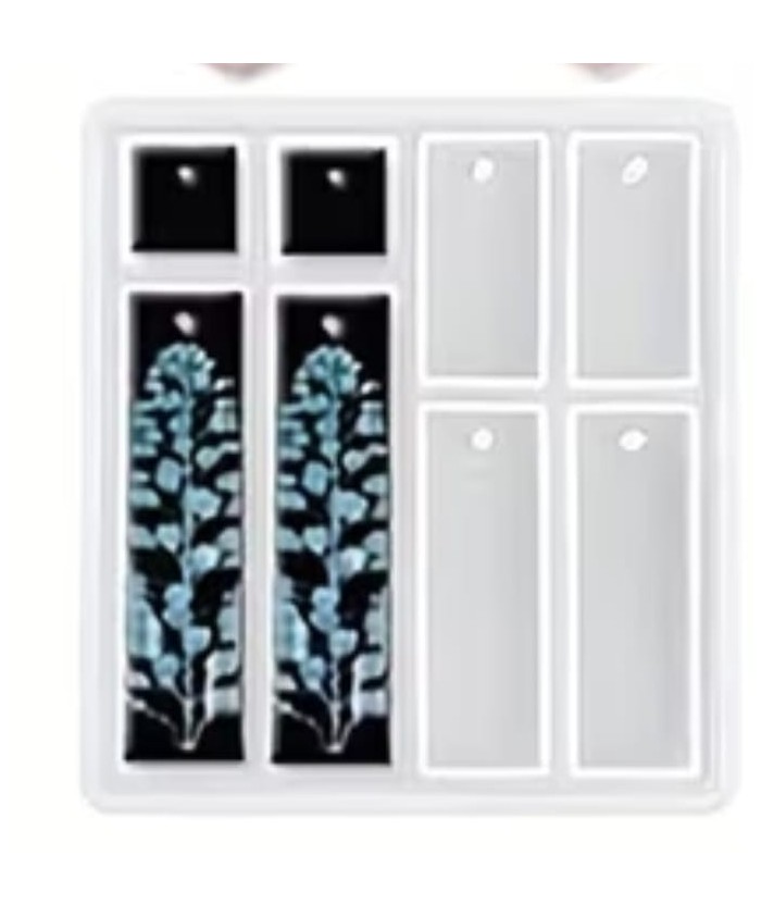 MOLDE LLAVERO, ZARCILLOS, DIJES PLANOS 8 CAVIDADES RESINA RECTANGULAR