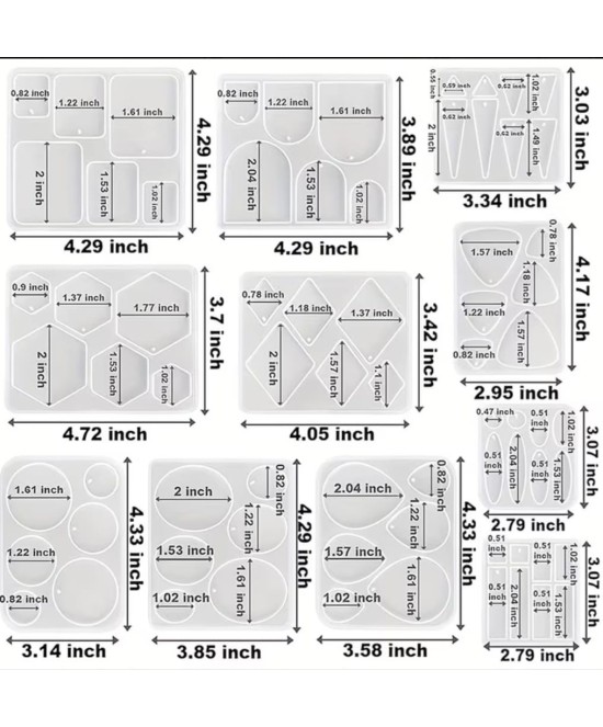 MOLDE LLAVERO, ZARCILLOS, DIJES PLANOS 8 CAVIDADES RESINA RECTANGULAR