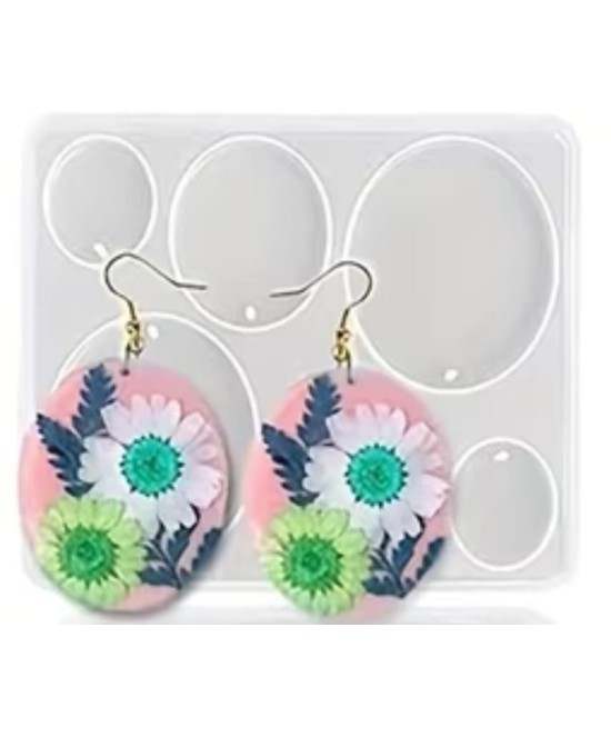MOLDE LLAVERO, ZARCILLOS, DIJES PLANOS 6 CAVIDADES RESINA OVALADO