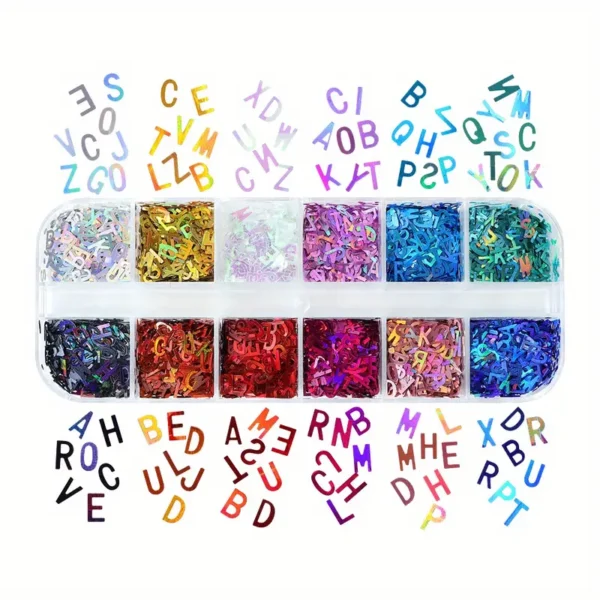 PURPURINA HOLOGRAFICA ALFABETO. 12 COLORES - Imagen 3